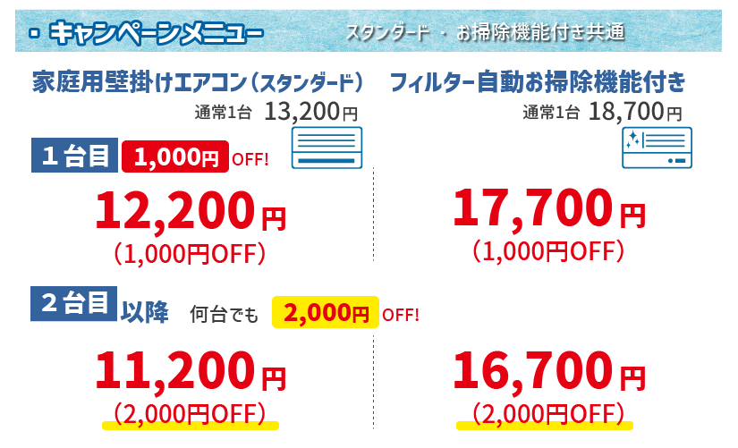 エアコンクリーニングキャンペーン割引率一覧